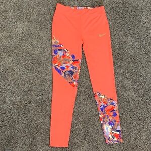Nike Bright Coral Leggings with Floral Accents